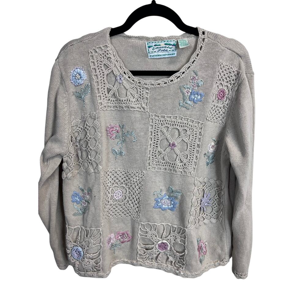 90s Vintage Emerald Isle Vintage Crochet Floral Sweater M